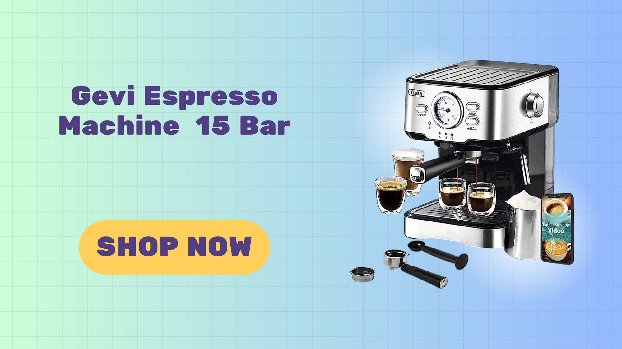 Gevi Espresso Machine with steamer 15 Bar Pump Pressure