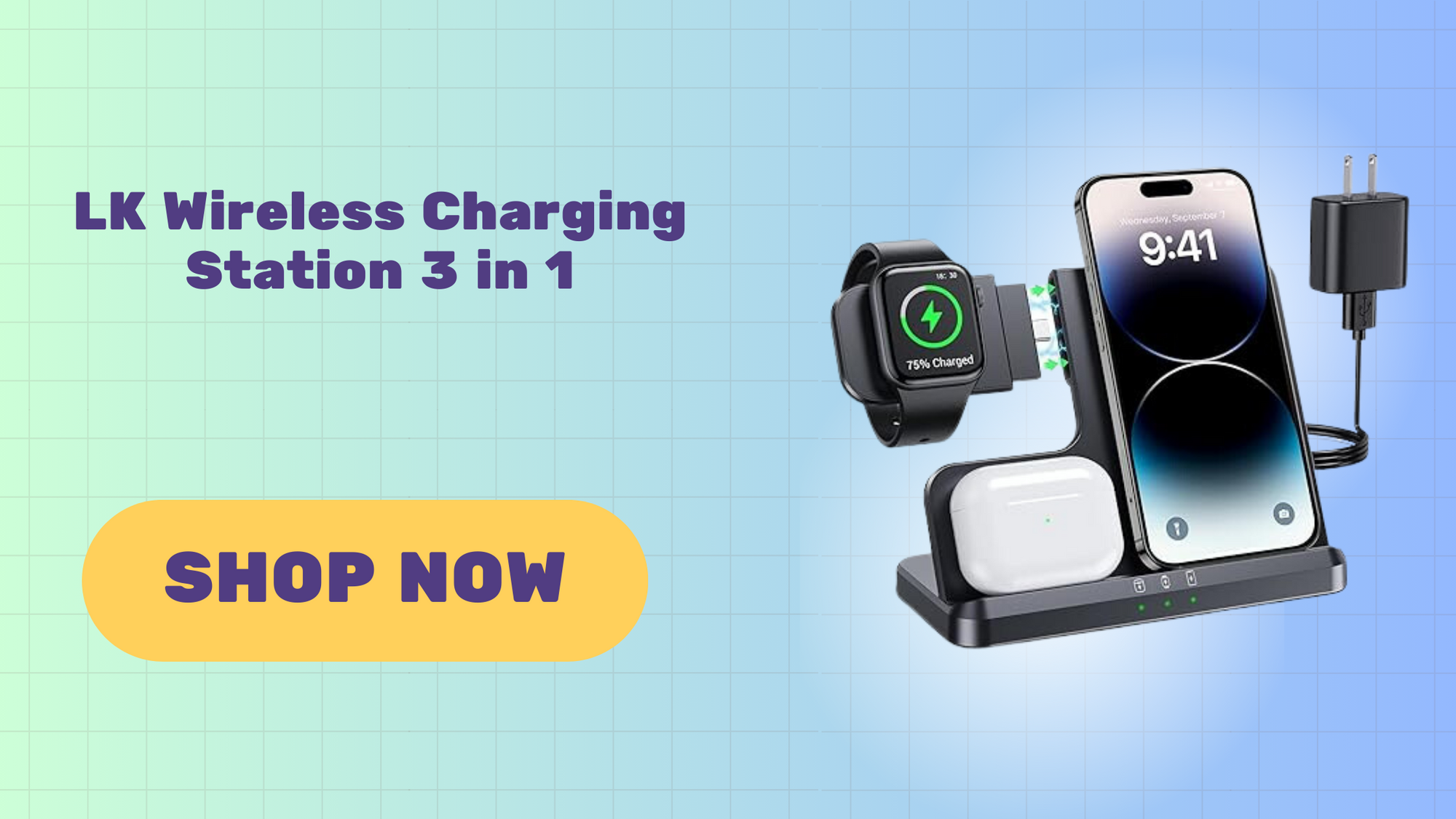 𝟮𝟬𝟮𝟯 𝗡𝗲𝘄 LK Wireless Charging Station 3 in 1 Wireless Charger for iPhone