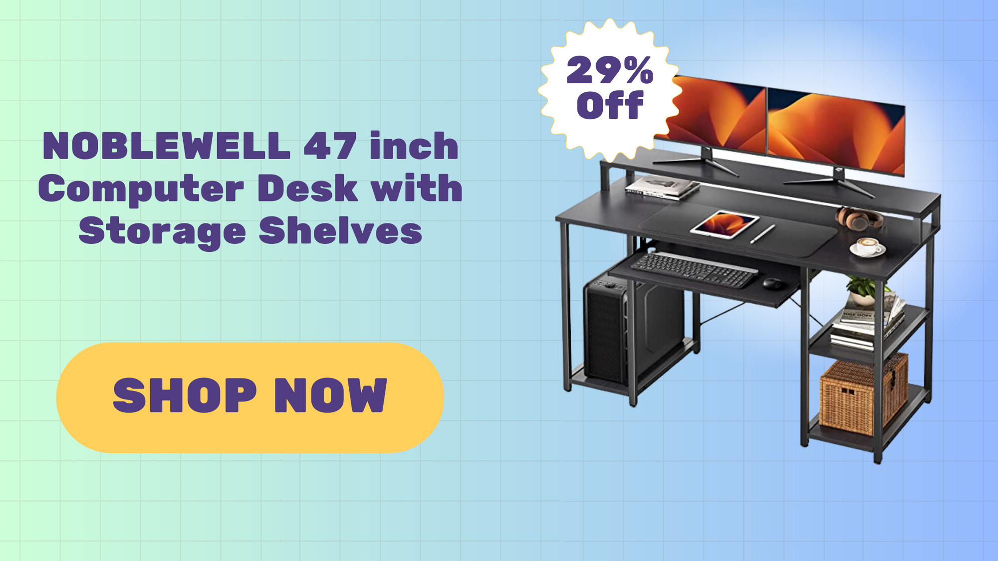 NOBLEWELL 47 inch Computer Desk with Storage Shelves